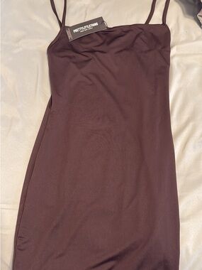 PrettyLittleThing Chocolate Brown Midi Slip Dress with Spaghetti Straps